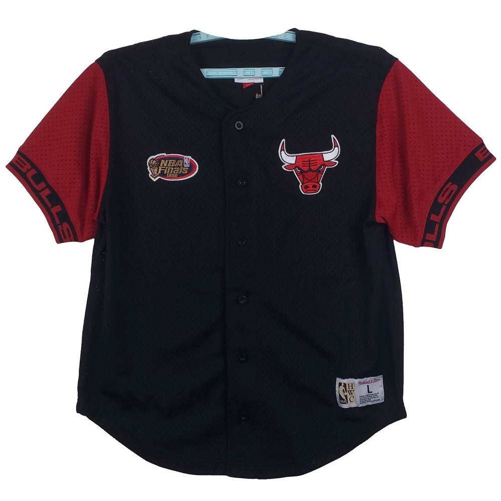 Chicago Bulls Mitchell & Ness Large‎ Jersey Shirt Embroidery Logo Black Red NWT